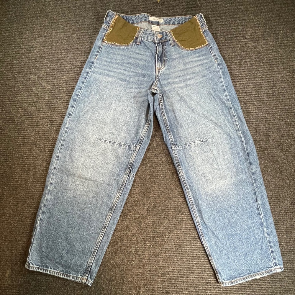 S.O.N.G. Womens Wide Leg Beaded Pocket Jeans Medium Wash Blue Denim Size S